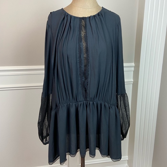 Free People Tops - #26 Free People SOUL SERENE black long sleeved blouse, size L, lace, NWT